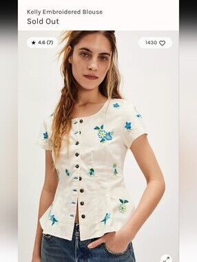 NWT Free People Kelly Embriodered Blouse